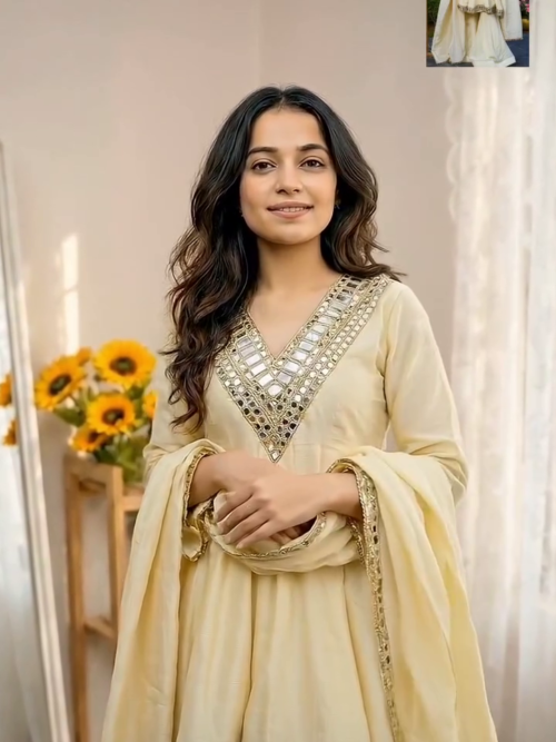 Cream Anarkali Suit with Dupatta
