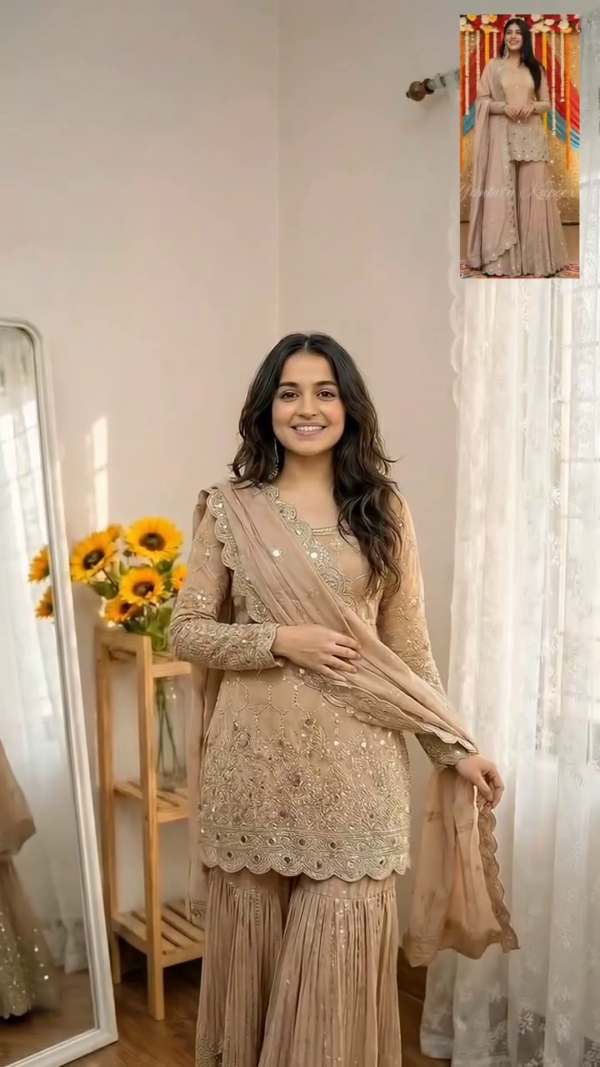 Cream Anarkali Suit with Dupatta