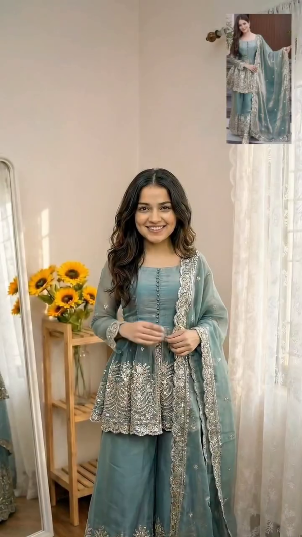 Cream Anarkali Suit with Dupatta