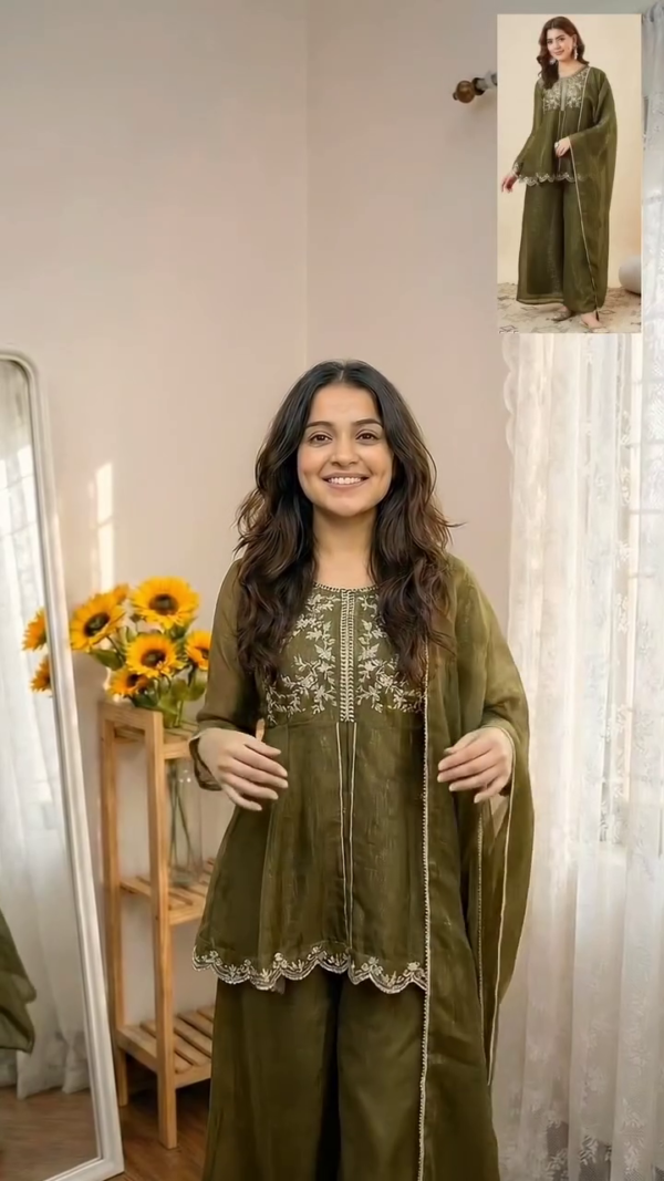 Cream Anarkali Suit with Dupatta