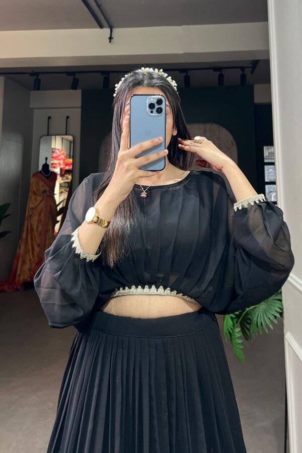 Suratikart Black Georgette Co-Ord Lehenga Set