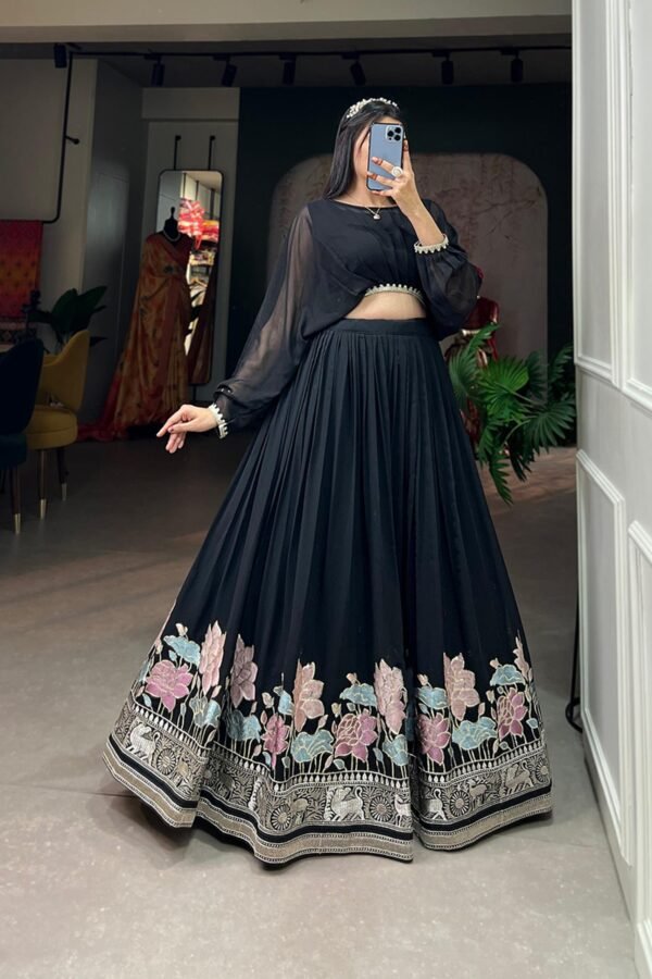 Suratikart Black Georgette Co-Ord Lehenga Set