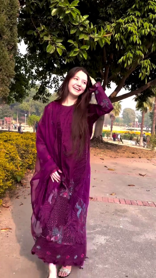 Royal Plum: Luxurious Chikankari Ensemble with Contemporary Flair