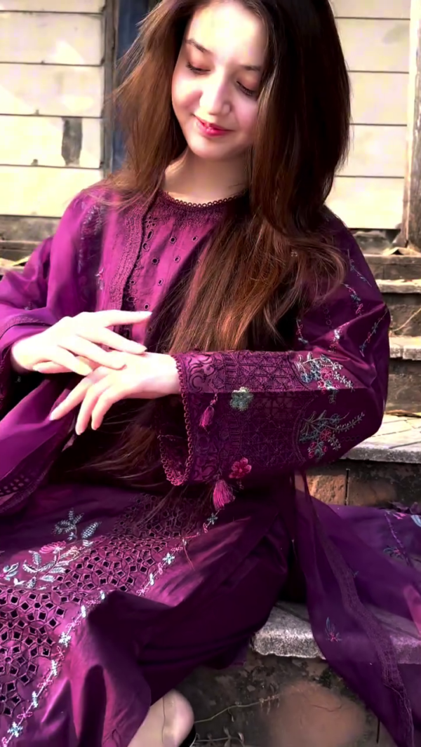 Royal Plum: Luxurious Chikankari Ensemble with Contemporary Flair