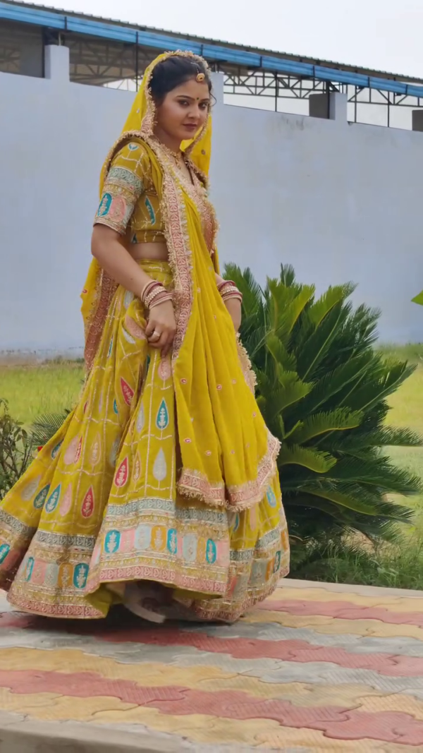 Sunshine Royalty: Traditional Rajasthani Bridal Lehenga in Mustard Yellow