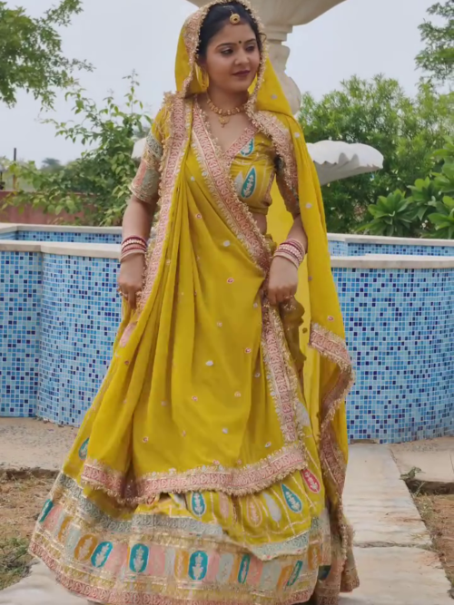 Sunshine Royalty: Traditional Rajasthani Bridal Lehenga in Mustard Yellow