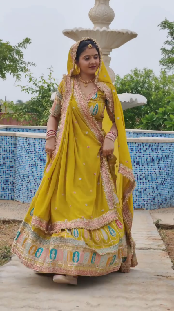 Sunshine Royalty: Traditional Rajasthani Bridal Lehenga in Mustard Yellow