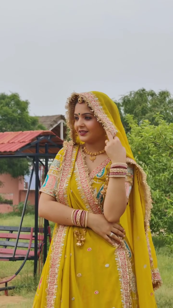 Sunshine Royalty: Traditional Rajasthani Bridal Lehenga in Mustard Yellow