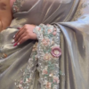Pearlescent Grace: Contemporary Floral Embellished Silk Saree