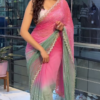 Rose Mist: Ombré Organza Saree with Chevron Shimmer