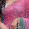 Rose Mist: Ombré Organza Saree with Chevron Shimmer