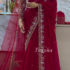Regal Ruby: Hand-Embroidered Bridal Georgette Saree by Teresha