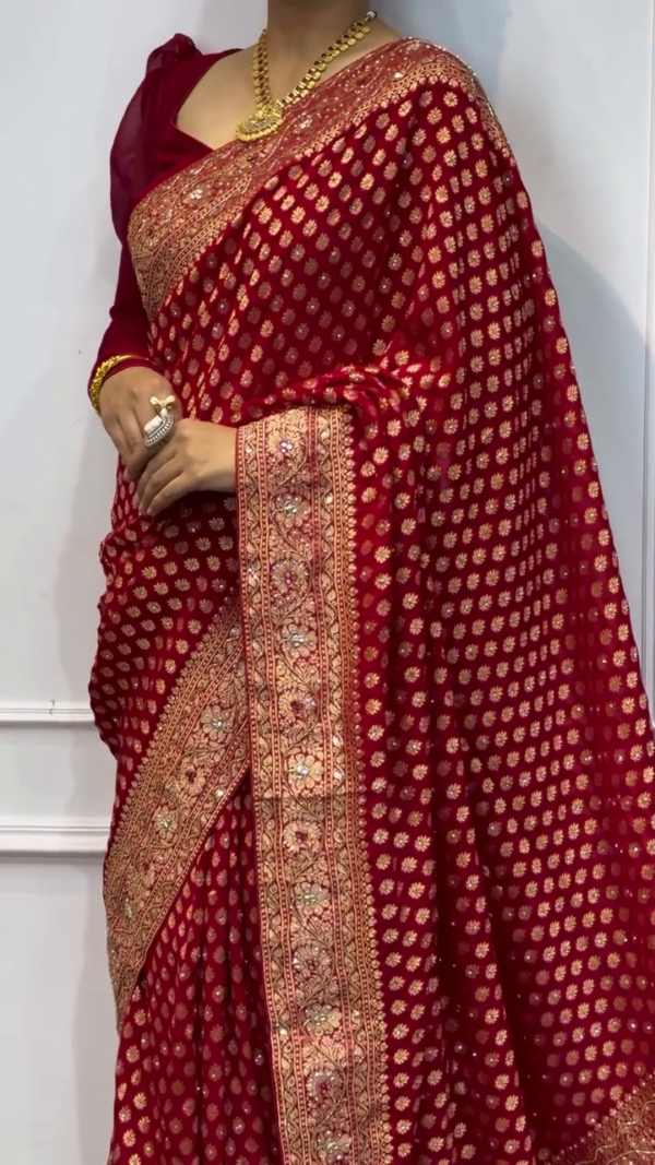 Maroon Pure Banarasi Handloom Georgette Saree – A Regal Blend of Tradition and Elegance