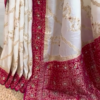 White & Pink Handloom Mercerised Cotton Bengal Saree – A Graceful Symbol of Elegance