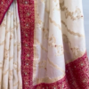 White & Pink Handloom Mercerised Cotton Bengal Saree – A Graceful Symbol of Elegance