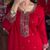Elegant Chinon Silk Red Sharara Dress for Karwa Chauth – A Perfect Blend of Tradition and Glamour