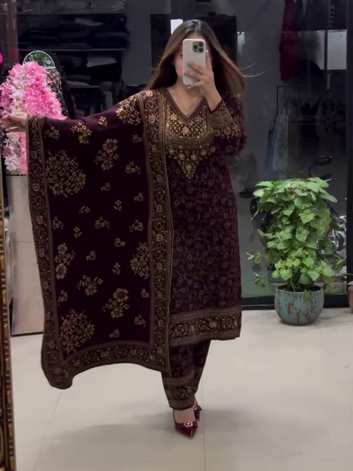 Gorgeous Purple & Red Georgette Embroidery Sequence Salwar Suit – A Perfect Fusion of Elegance and Tradition