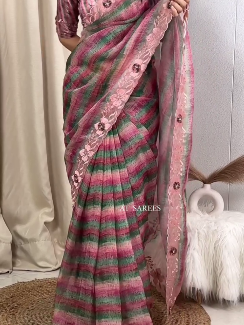 Sequin & Fur Pattern Soft Organza Digital Printed Saree with Blouse – A Stunning Blend of Modern Elegance and Classic Charm