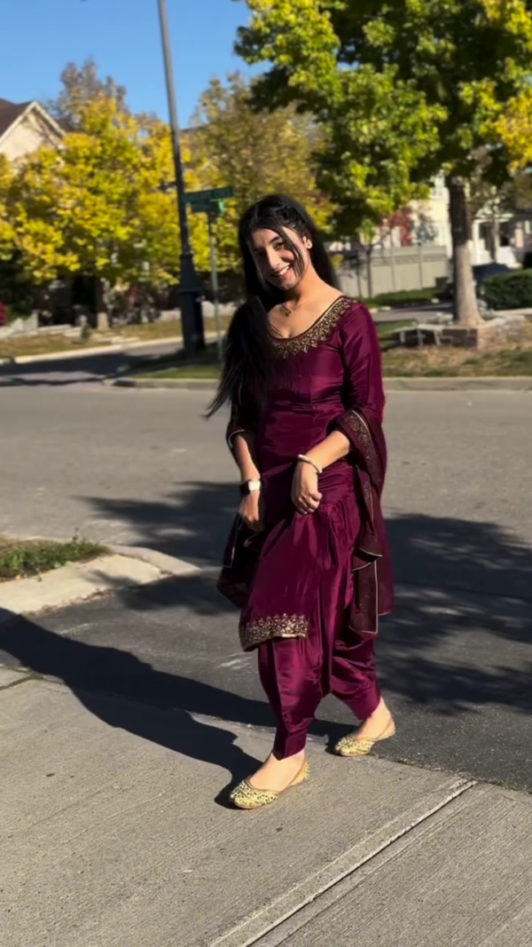Elegant Wine Silk Salwar Kameez Suit with Dupatta – A Perfect Choice for Every Festive Occasion
