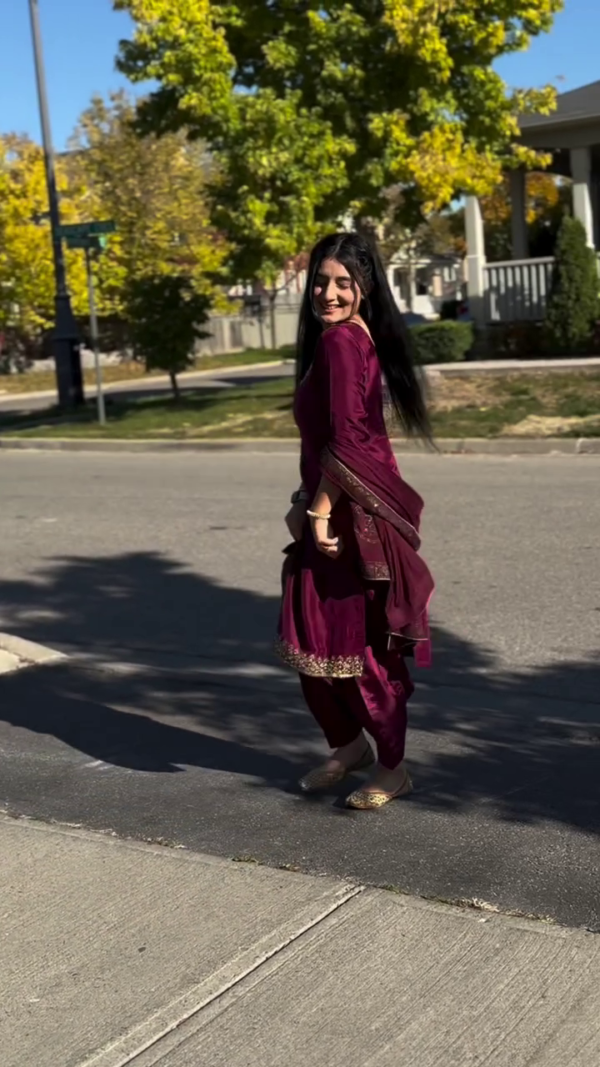 Elegant Wine Silk Salwar Kameez Suit with Dupatta – A Perfect Choice for Every Festive Occasion