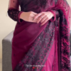 Exquisite Raspberry Wine Floral Patterned Stone Work Saree – A Perfect Blend of Elegance and Glamour