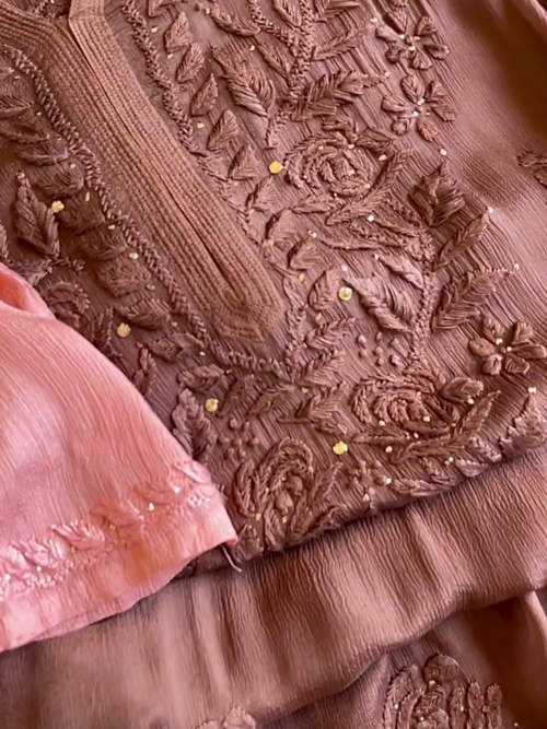 Elegant Pink, Brown, and White Premium Cotton Chikankari Kurta – Traditional Artistry with Modern Comfort