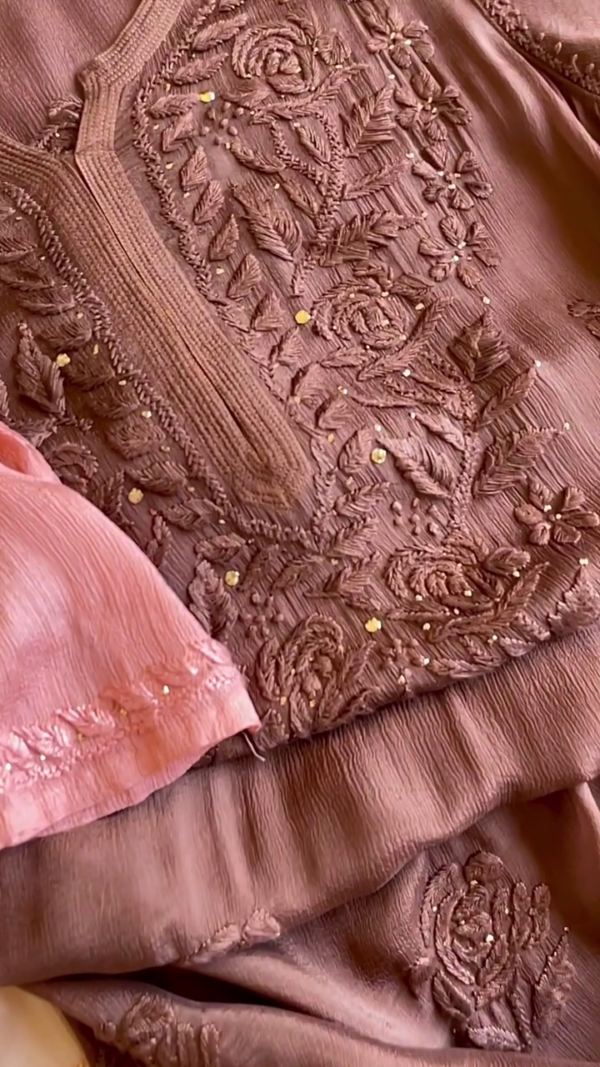 Elegant Pink, Brown, and White Premium Cotton Chikankari Kurta – Traditional Artistry with Modern Comfort