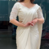 White Drape Saree with Pearl Embroidery – A Graceful Fusion of Elegance and Sophistication