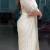 White Drape Saree with Pearl Embroidery – A Graceful Fusion of Elegance and Sophistication