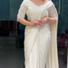 White Drape Saree with Pearl Embroidery – A Graceful Fusion of Elegance and Sophistication