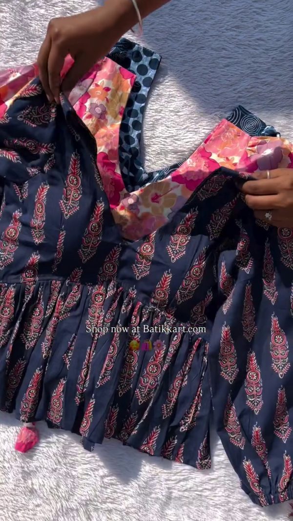 Multicolored Patch Full Puffy Sleeves Removable Cup Cotton Top – A Stylish and Versatile Wardrobe Essential