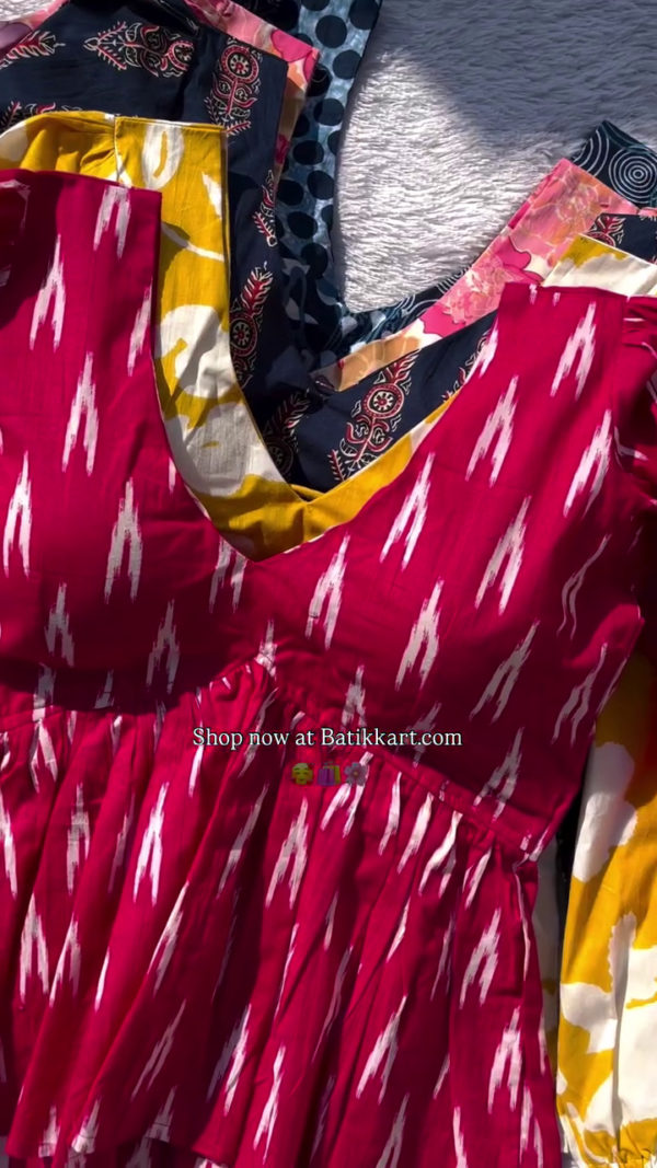 Multicolored Patch Full Puffy Sleeves Removable Cup Cotton Top – A Stylish and Versatile Wardrobe Essential