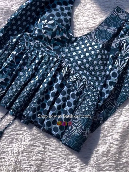 Multicolored Patch Full Puffy Sleeves Removable Cup Cotton Top – A Stylish and Versatile Wardrobe Essential