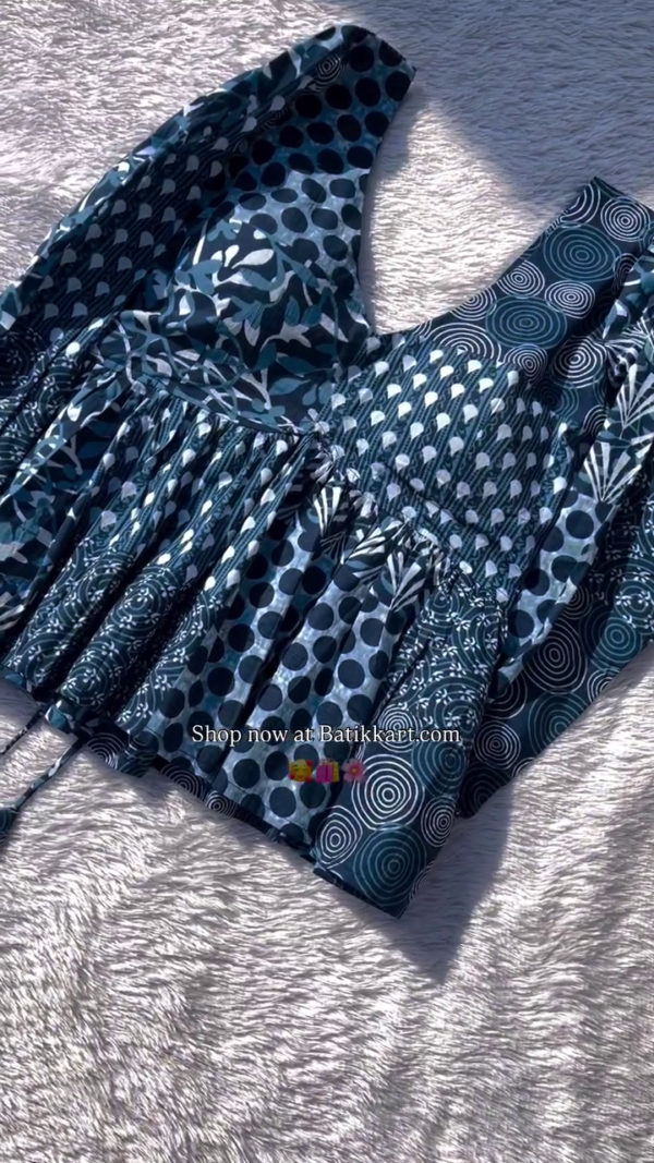 Multicolored Patch Full Puffy Sleeves Removable Cup Cotton Top – A Stylish and Versatile Wardrobe Essential