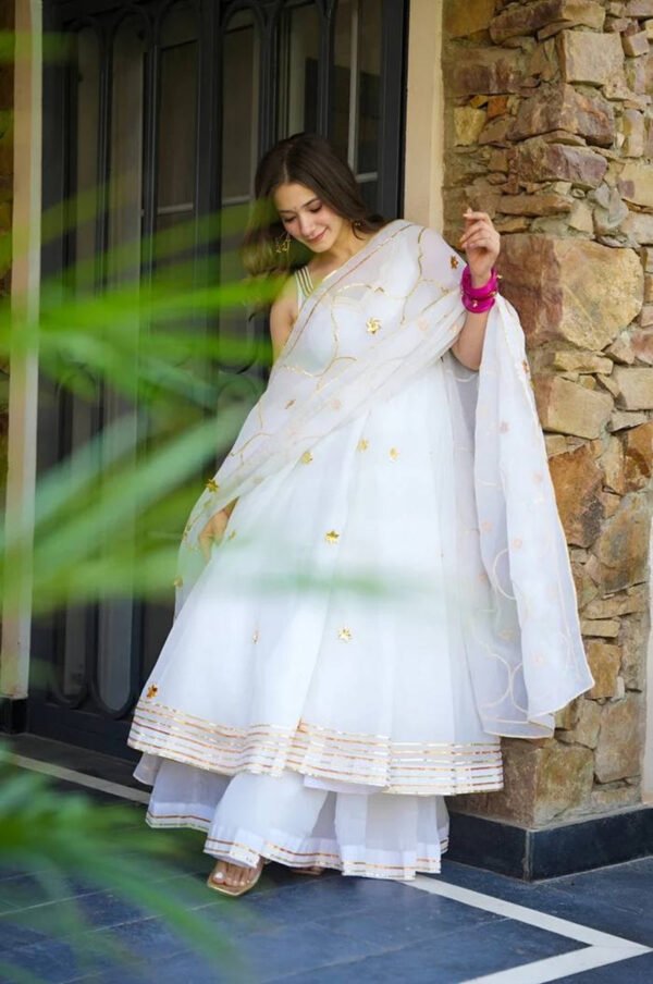 Light Ivory Soft Chiffon Kurta Set with Hand Gotta Work