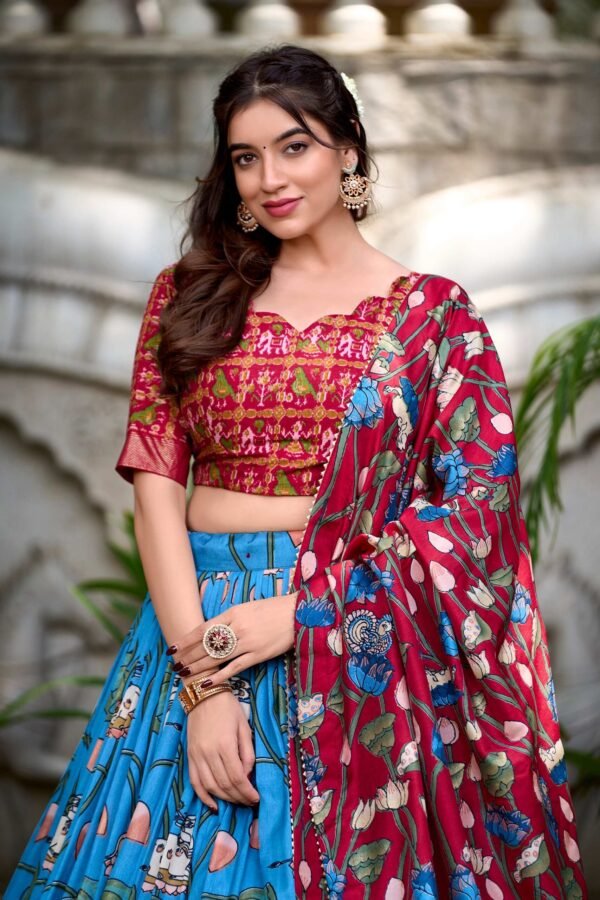 Tussar Silk Lehenga Choli with Pichwai and Patola Prints