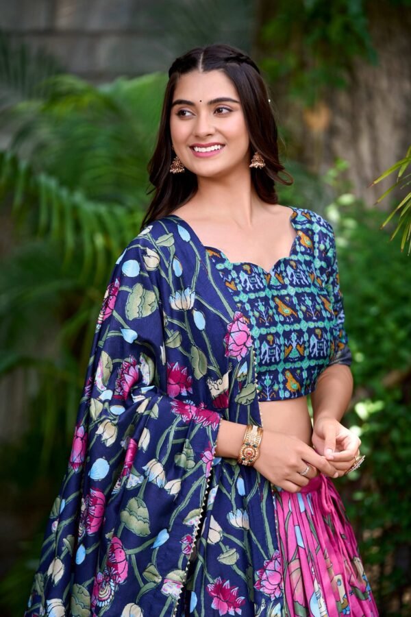 Pink Tussar Silk Lehenga Choli Set with Pichwai and Patola Print Elegant Ethnic Wear