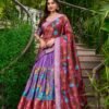 Lavender Color Kalamkari Print With Zari Weaving Dola Silk Voni Lehenga Choli