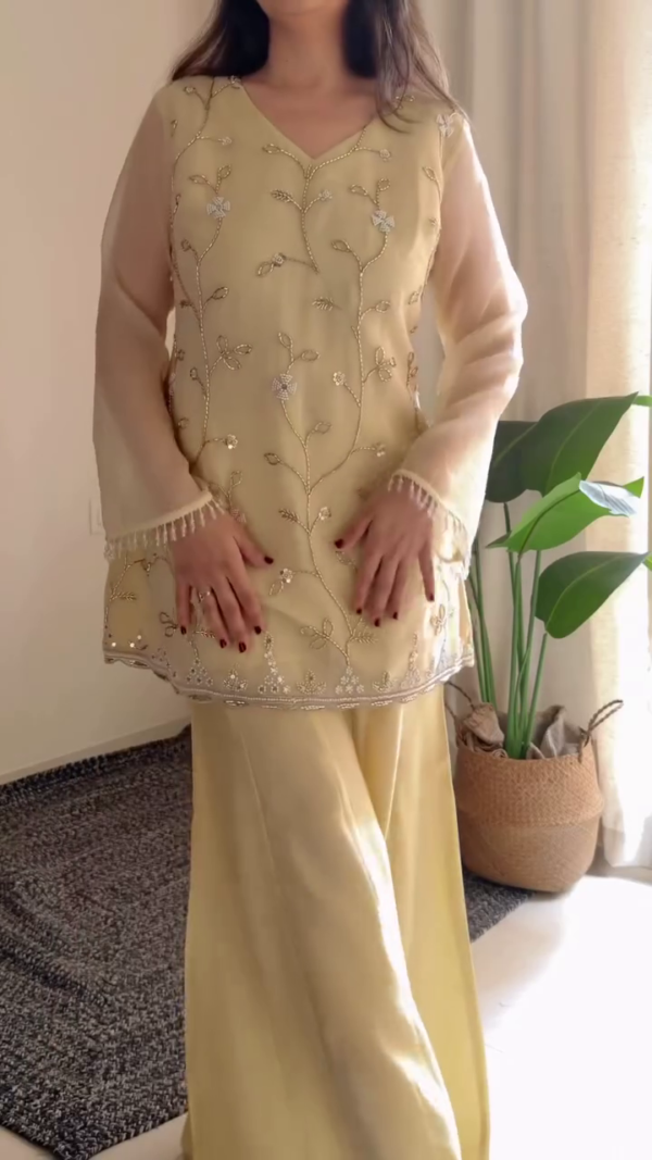 🌸 Blush Pink Embellished Halter Kurta & Palazzo Set