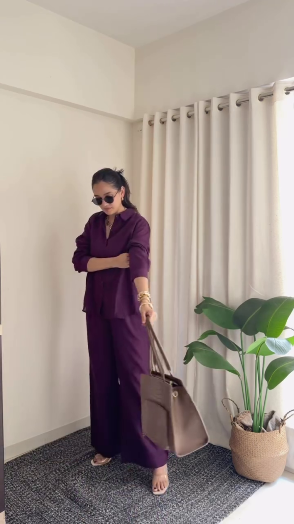 🤎 Minimal Beige Co-Ord Shirt & Wide-Leg Pants Set