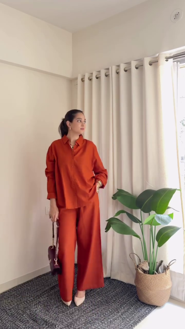 🤎 Minimal Beige Co-Ord Shirt & Wide-Leg Pants Set