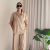 🤎 Minimal Beige Co-Ord Shirt & Wide-Leg Pants Set