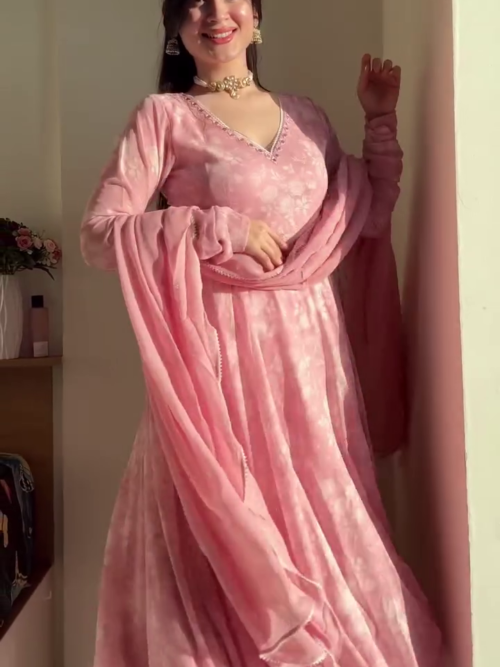 🌸 Blush Pink Anarkali Suit with Chiffon Dupatta