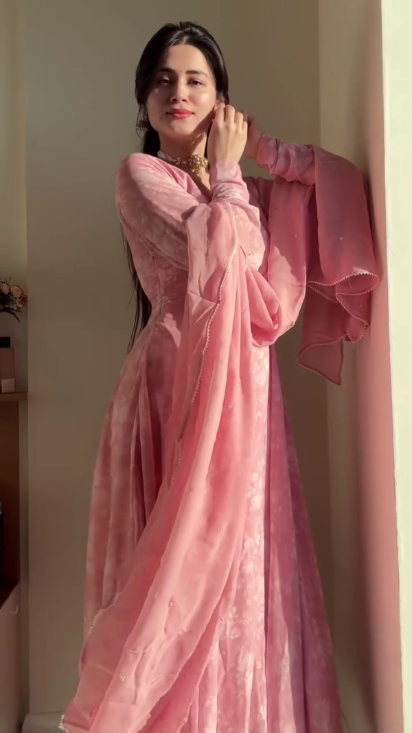 🌸 Blush Pink Anarkali Suit with Chiffon Dupatta