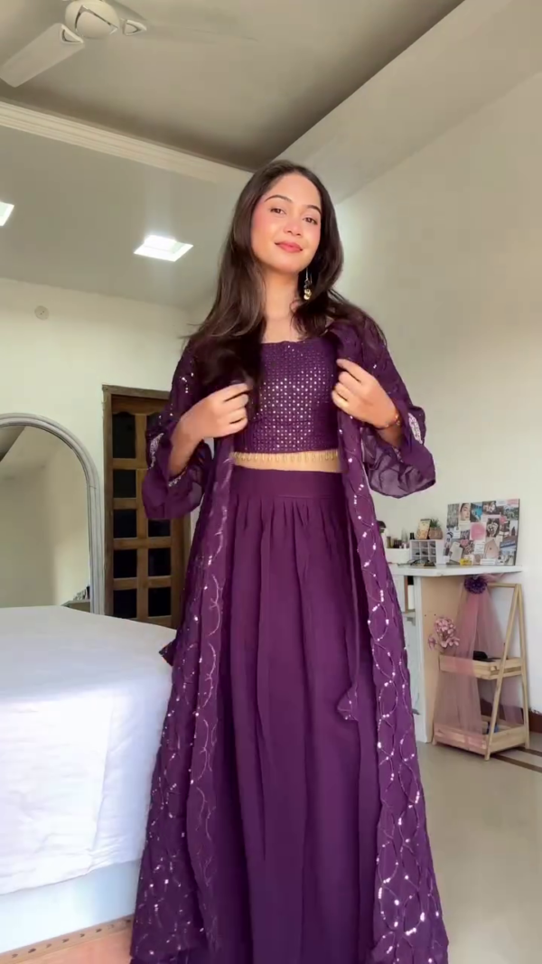 Midnight Bloom Embroidered Crop Top & Skirt Set