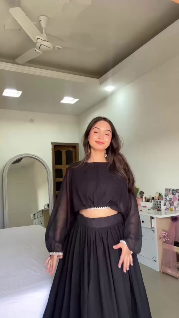 Midnight Bloom Embroidered Crop Top & Skirt Set