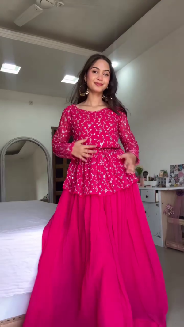 Midnight Bloom Embroidered Crop Top & Skirt Set