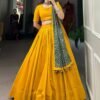 Mustard Color Plain With Gota Patti Cotton Lehenga Choli by Suratikart