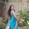 Elegant Teal Blue Saree with Golden Border