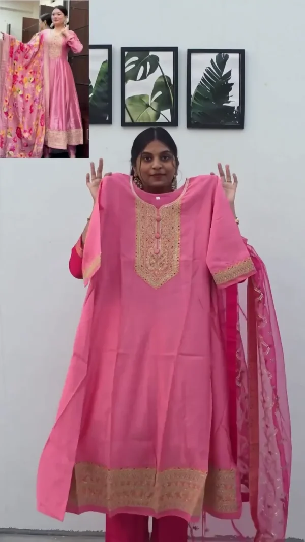 Royal Rust Orange Naixa Vichitra Silk Flared Kurta Set with Dupatta